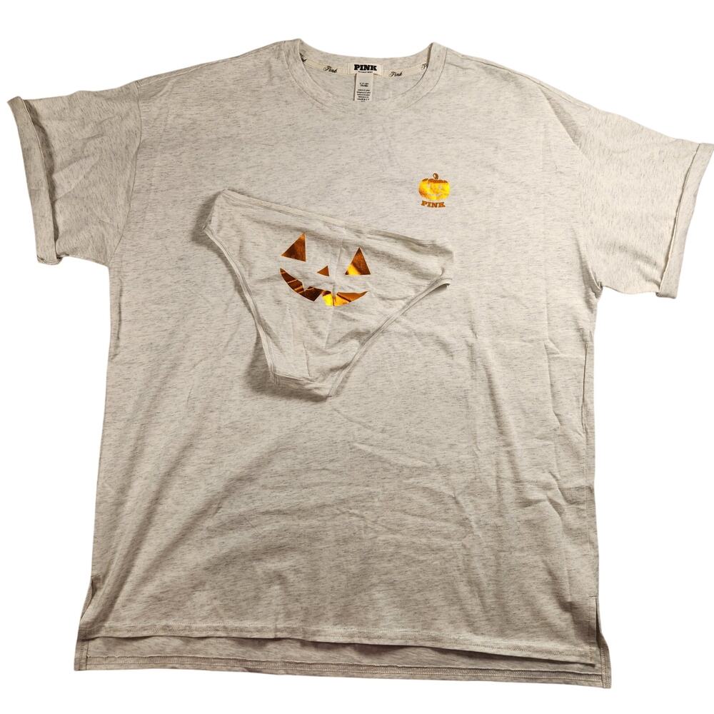 Victoria's Secret PINK Comfy Cute Pumpkin Halloween Sleep Tee and Panty - Small